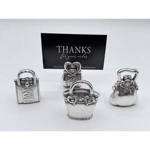 Brighton Purse Place Card Holder Set Silver Tone Photo Stand Ornate Luxe Accent